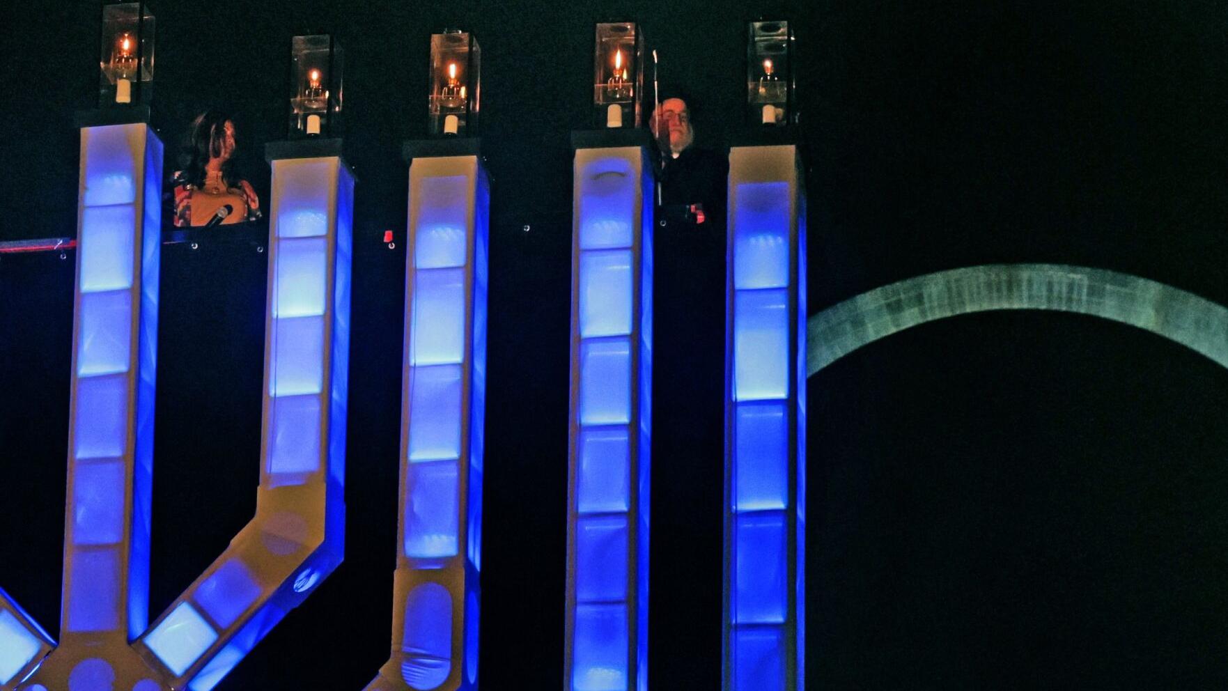 Photos: About two dozen attend Night 6 of Chanukah Menorah Lighting at Kiener Plaza